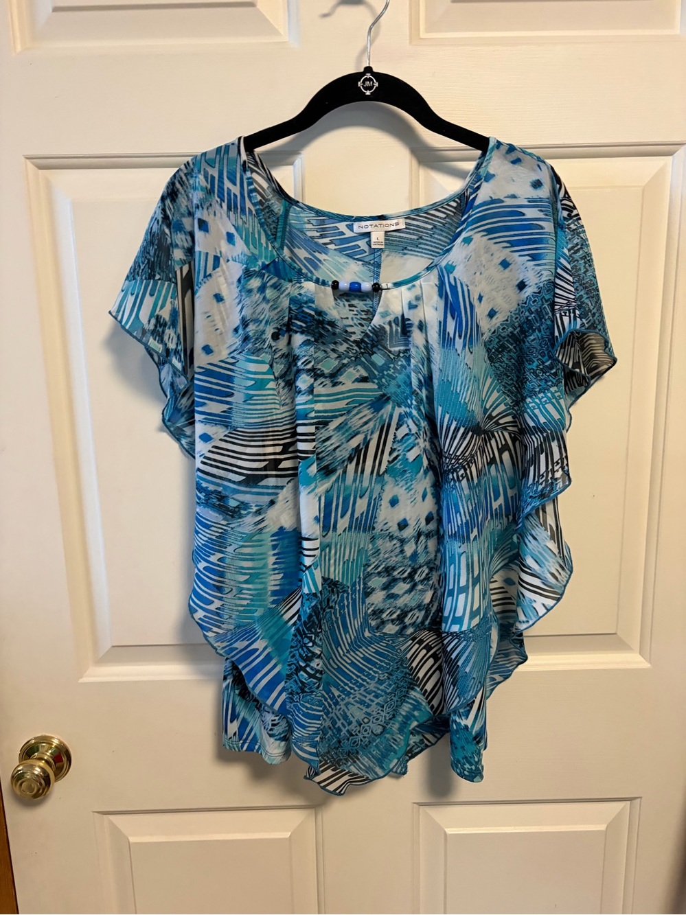 Notations Teal & Blue Abstract Flutter-Sleeve Tunic